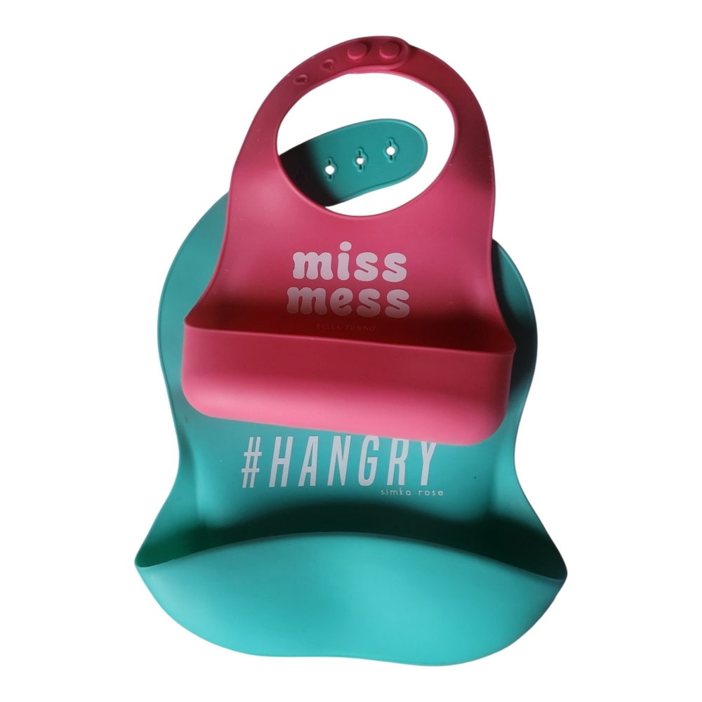 Silicone Bibs- Pink Bella Tunno And Teal Simka Rose Baby Reusable Easy Cleaning